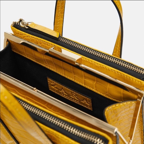 NWOT Zara Yellow Mustard Croc Bag Small - Picture 3 of 8